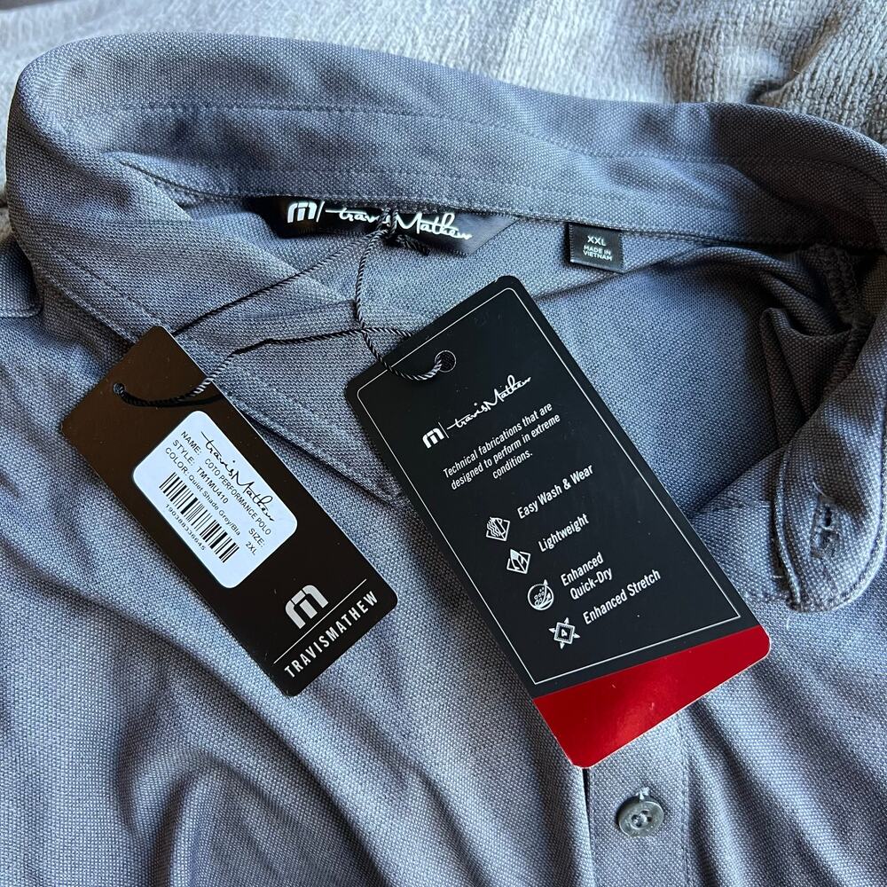 Travis Mathew Temptech Performance Polo Gray XXL NWT Golf Active Travel Shirt - Picture 6 of 7
